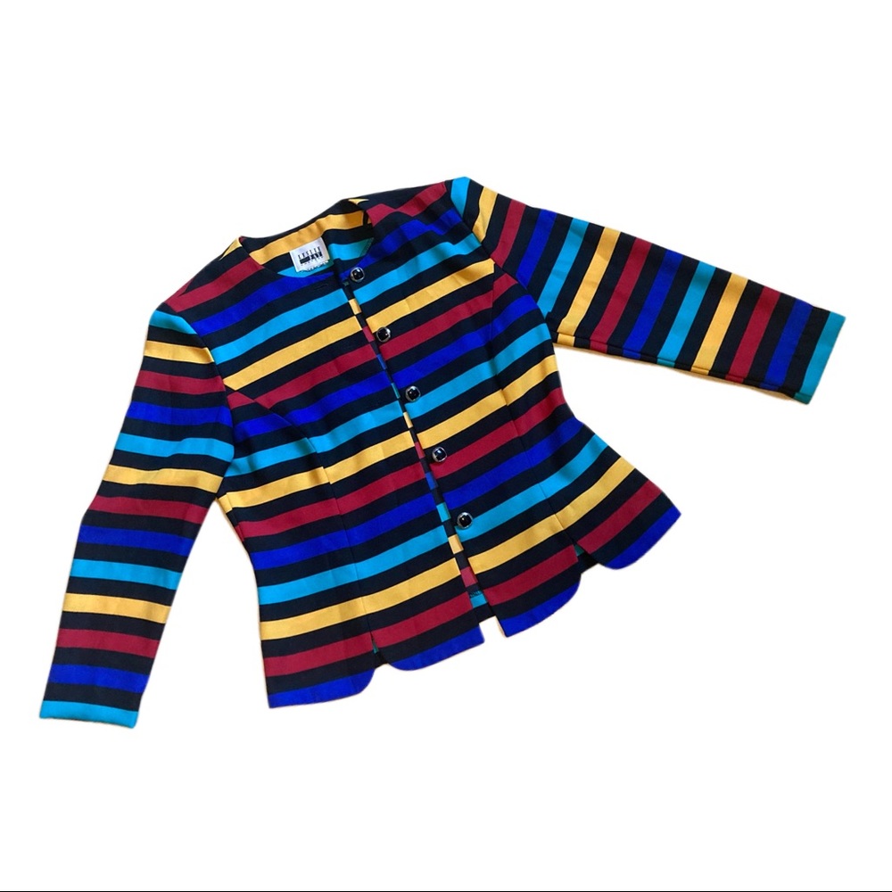 Leslie Fay Dresses Vintage Multicolor Striped Blazer  Womens Size 10 Button Up